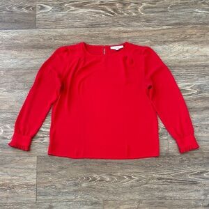 Loft Red Long Sleeve Class Crewneck Lightweight Blouse Women's Size Medium